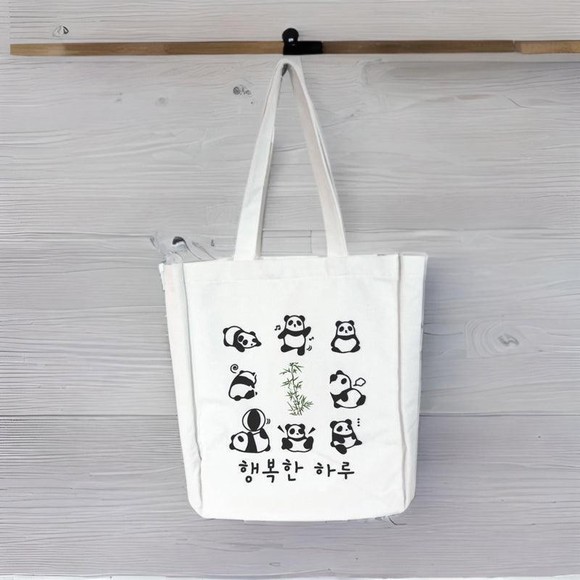 Panda Tote Bag White Flannel Fabric Kpop Tote Bag - Picture 3 of 7